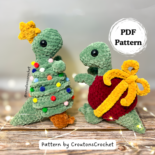 2-in-1 Holiday Dinosaur Crochet Pattern Bundle | Tree Rex and Velociwraptor Amigurumi Patterns