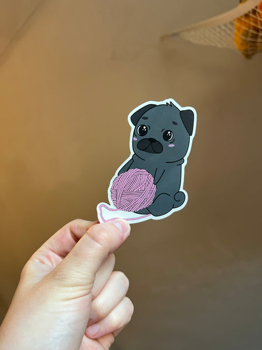 Pug Holding Yarn (Crouton) Sticker