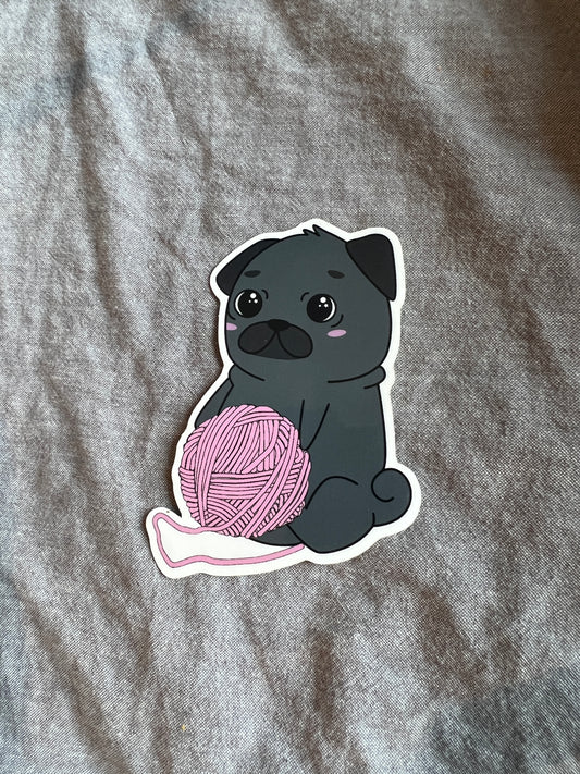 Pug Holding Yarn (Crouton) Sticker