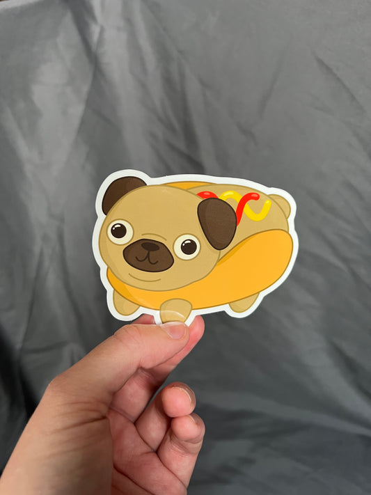 Hot Dog Pug Sticker (Fawn)