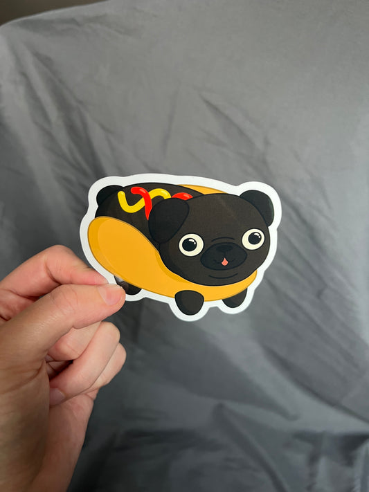 [LIMITED EDITION] Hot Dog Pug Sticker (Black)